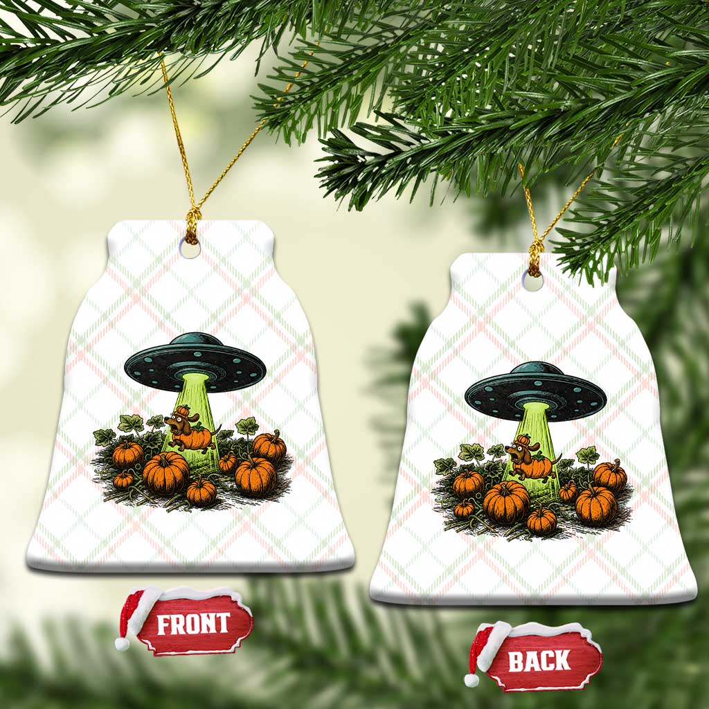 Funny Alien Halloween Pet Lover Gift Ceramic Ornament UFO Abduction Pumpkin Dachshund Dog