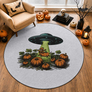 Funny Alien Halloween Pet Lover Gift Round Rug UFO Abduction Pumpkin Dachshund Dog