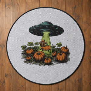 Funny Alien Halloween Pet Lover Gift Round Rug UFO Abduction Pumpkin Dachshund Dog
