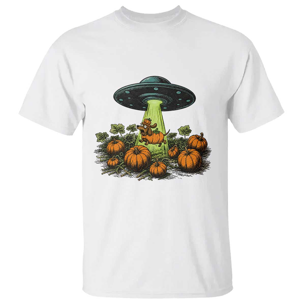 Funny Alien Halloween Pet Lover Gift T Shirt UFO Abduction Pumpkin Dachshund Dog
