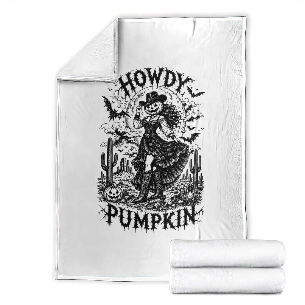Howdy Pumpkin Gothic Western Cowgirl Throw Blanket Spooky Rodeo Halloween Gift