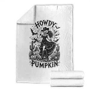 Howdy Pumpkin Gothic Western Cowgirl Throw Blanket Spooky Rodeo Halloween Gift
