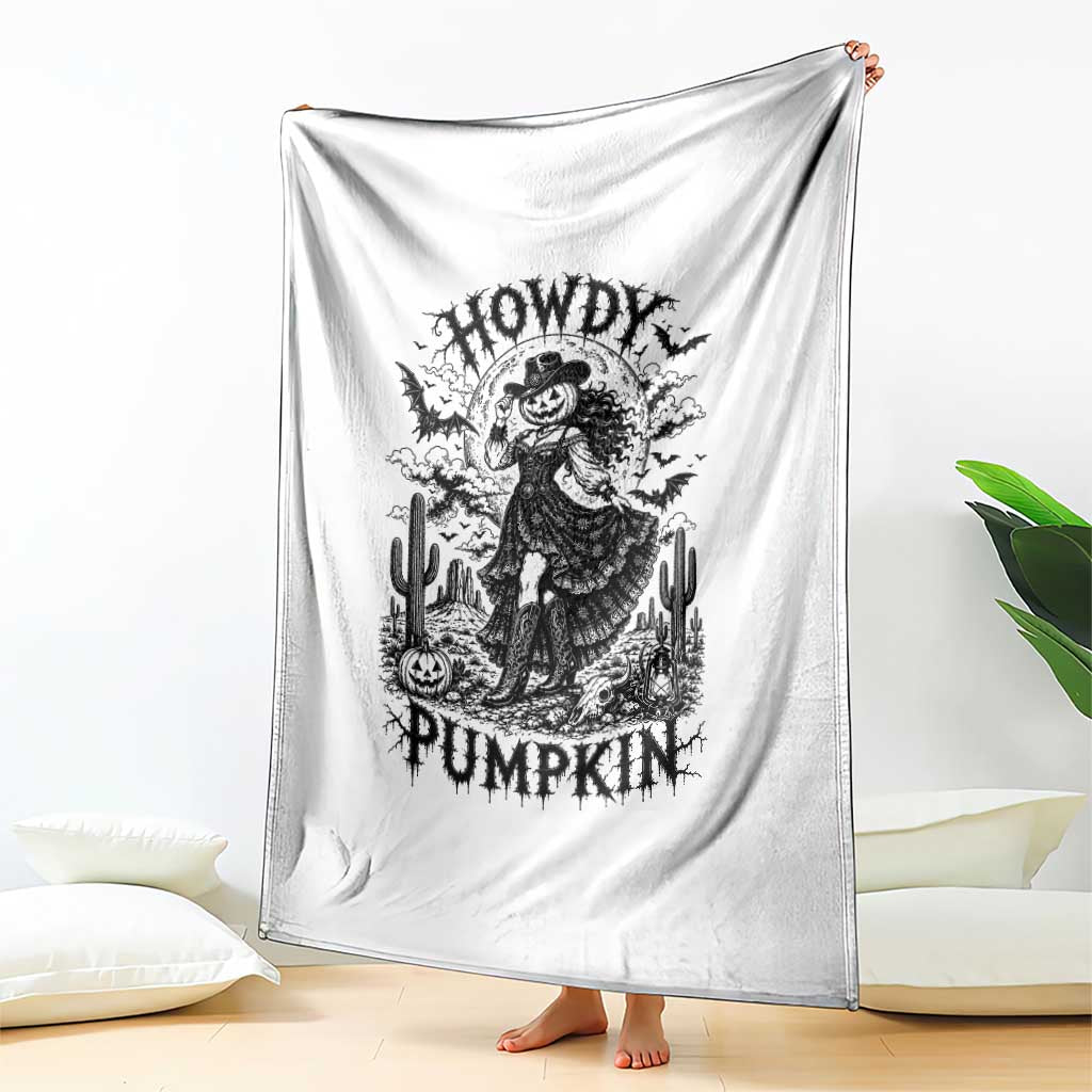 Howdy Pumpkin Gothic Western Cowgirl Throw Blanket Spooky Rodeo Halloween Gift