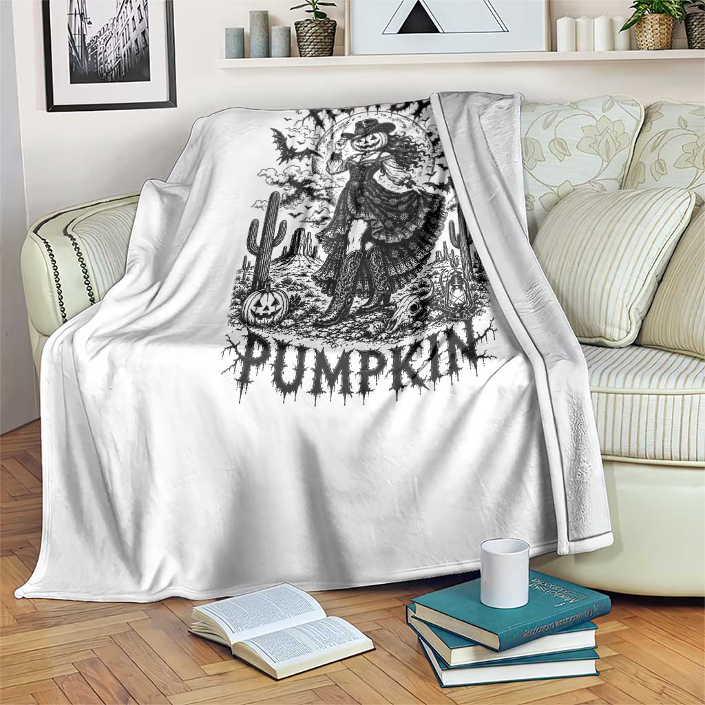 Howdy Pumpkin Gothic Western Cowgirl Throw Blanket Spooky Rodeo Halloween Gift