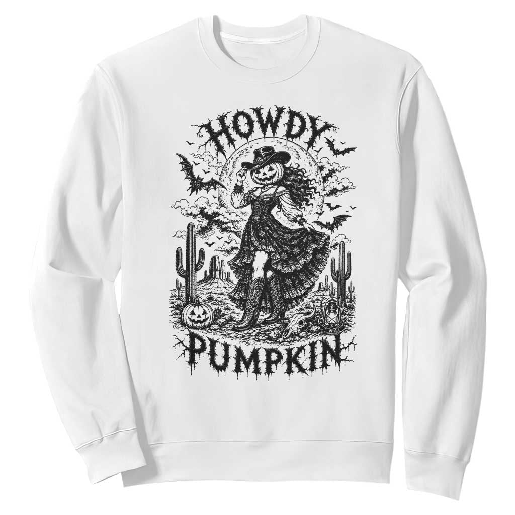 Howdy Pumpkin Gothic Western Cowgirl Sweatshirt Spooky Rodeo Halloween Gift