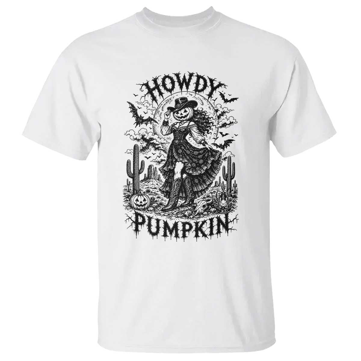 Howdy Pumpkin Gothic Western Cowgirl T Shirt Spooky Rodeo Halloween Gift