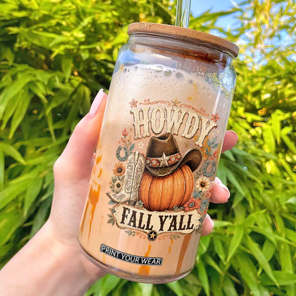 Howdy Pumpkin Fall Western Cowgirl Glass Can Thanksgiving Harvest Party Gift