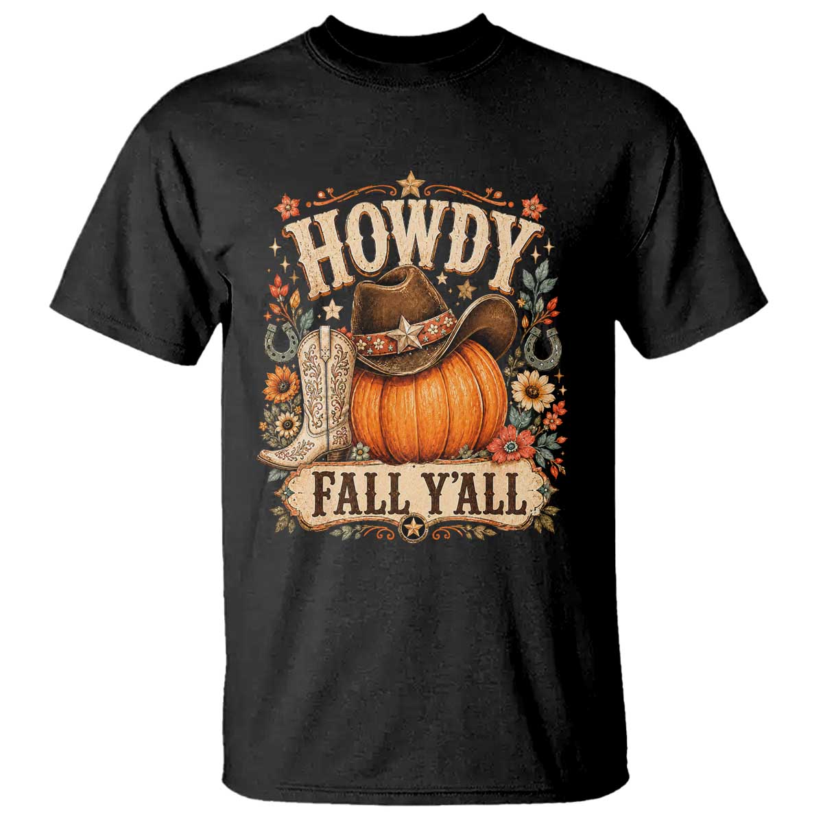 Howdy Pumpkin Fall Western Cowgirl T Shirt Thanksgiving Harvest Party Gift