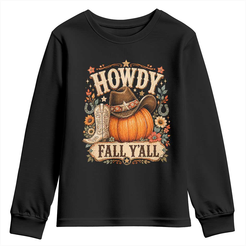 Howdy Pumpkin Fall Western Cowgirl Youth Sweatshirt Thanksgiving Harvest Party Gift