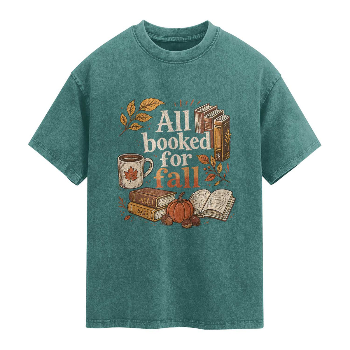 All Booked For Fall Washed Cotton T-Shirt Cozy Season Autumn Book Lover