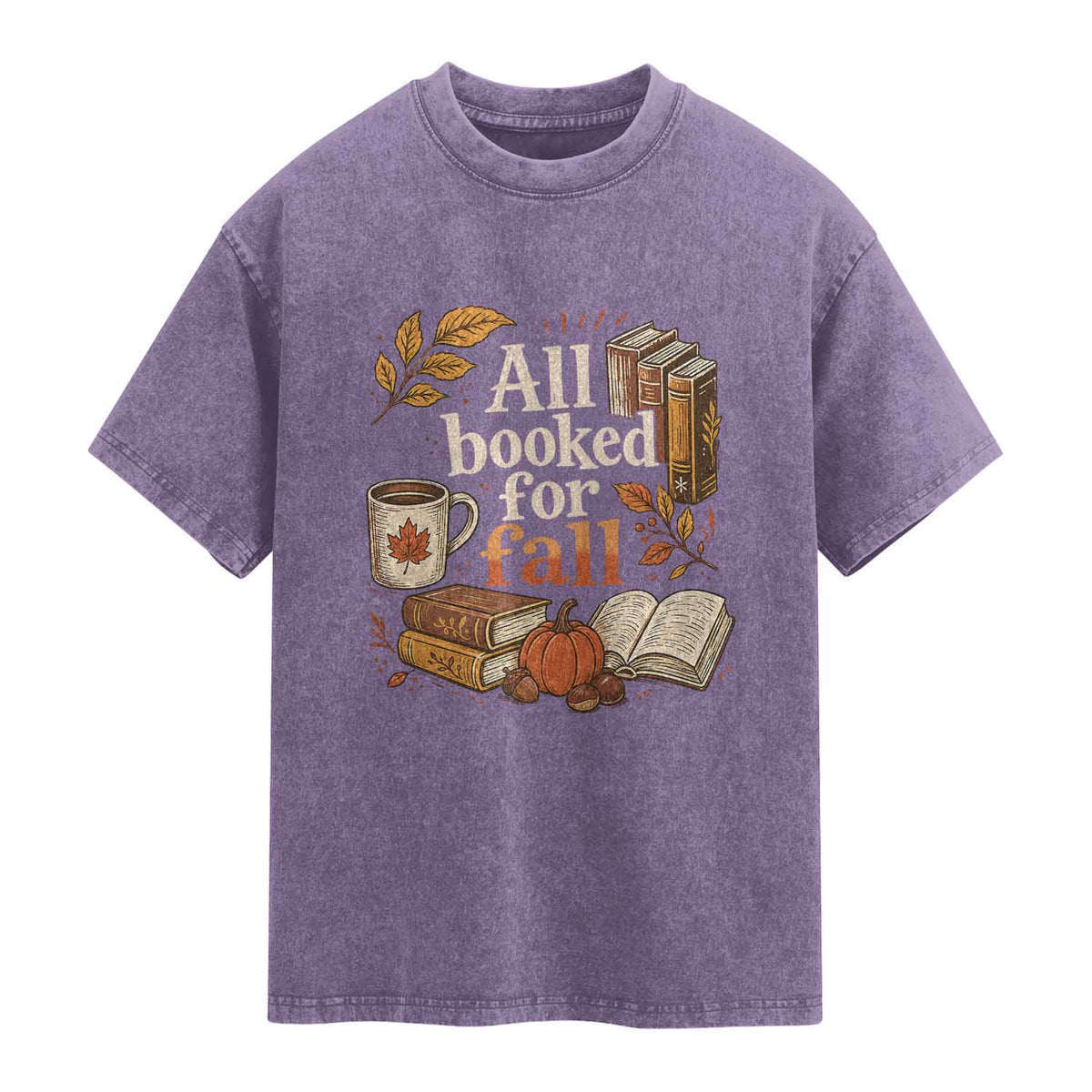 All Booked For Fall Washed Cotton T-Shirt Cozy Season Autumn Book Lover