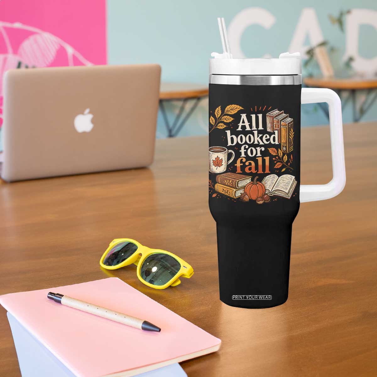 All Booked For Fall Tumbler With Handle Cozy Season Autumn Book Lover
