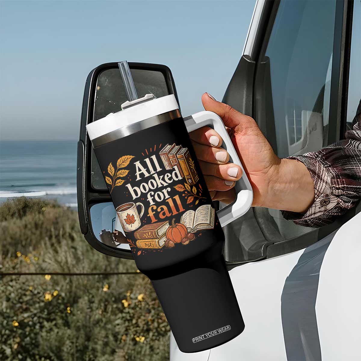 All Booked For Fall Tumbler With Handle Cozy Season Autumn Book Lover