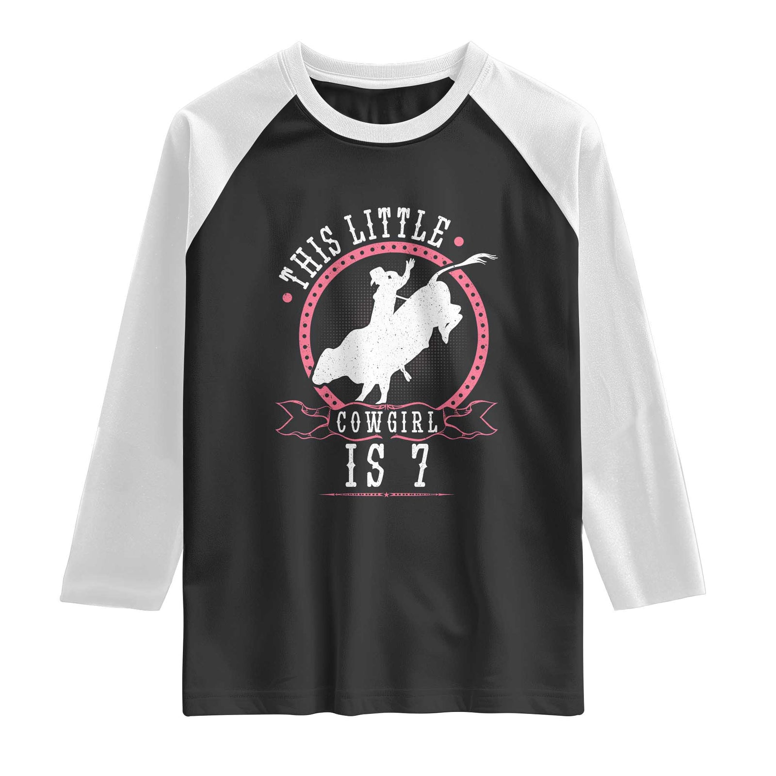 7th Birthday Cowgirl Bull Rider Western Rodeo Party Gift Raglan Shirt