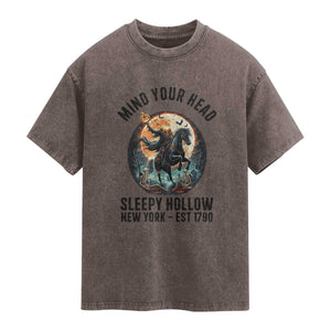 Headless Horseman Washed Cotton T-Shirt Mind Your Head Haunted Gift