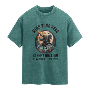 Headless Horseman Washed Cotton T-Shirt Mind Your Head Haunted Gift