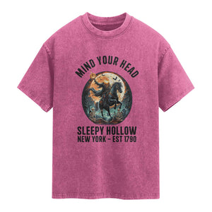 Headless Horseman Washed Cotton T-Shirt Mind Your Head Haunted Gift
