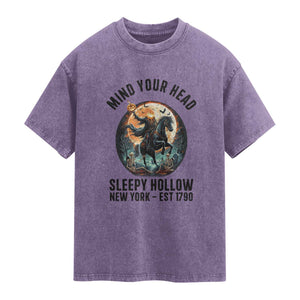 Headless Horseman Washed Cotton T-Shirt Mind Your Head Haunted Gift