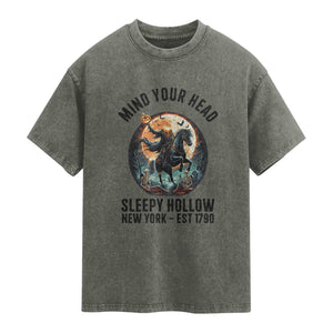 Headless Horseman Washed Cotton T-Shirt Mind Your Head Haunted Gift