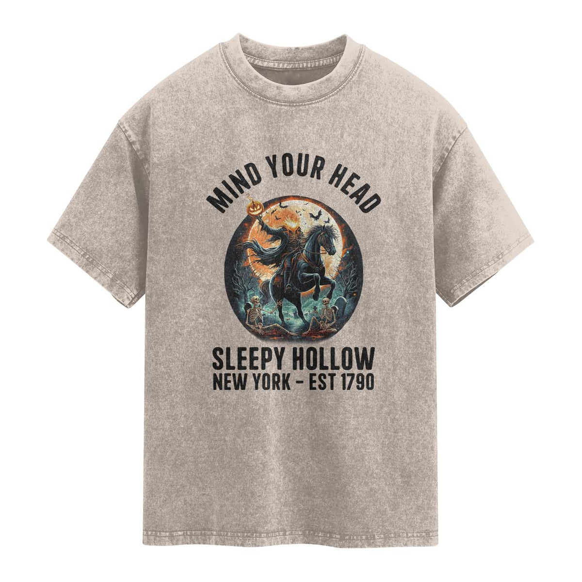 Headless Horseman Washed Cotton T-Shirt Mind Your Head Haunted Gift