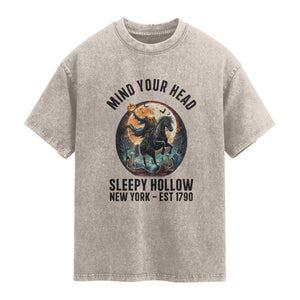 Headless Horseman Washed Cotton T-Shirt Mind Your Head Haunted Gift