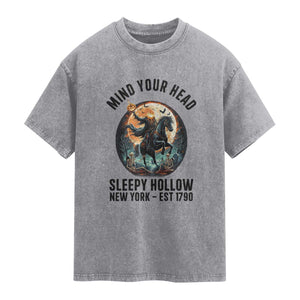 Headless Horseman Washed Cotton T-Shirt Mind Your Head Haunted Gift
