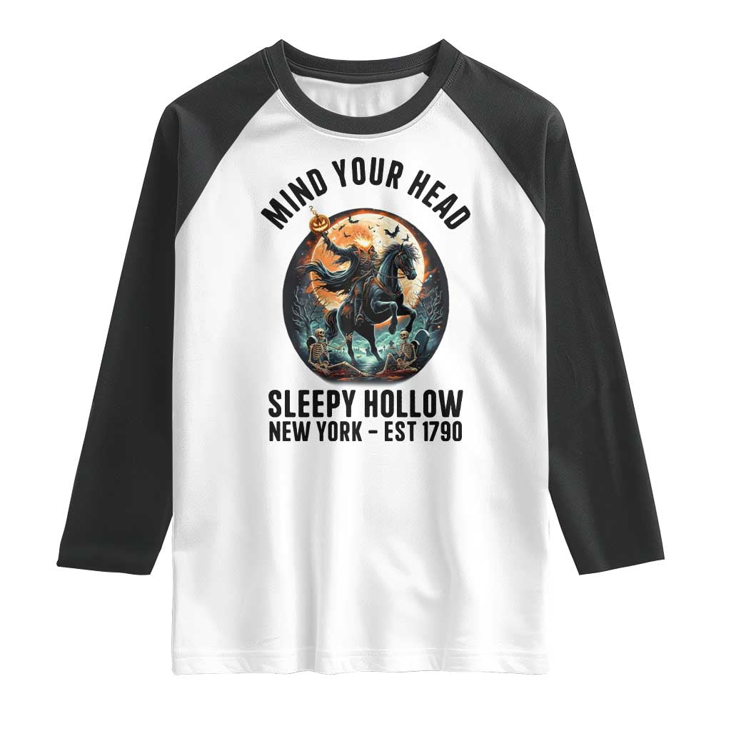 Headless Horseman Raglan Shirt Mind Your Head Haunted Gift TS12 White Black Print Your Wear