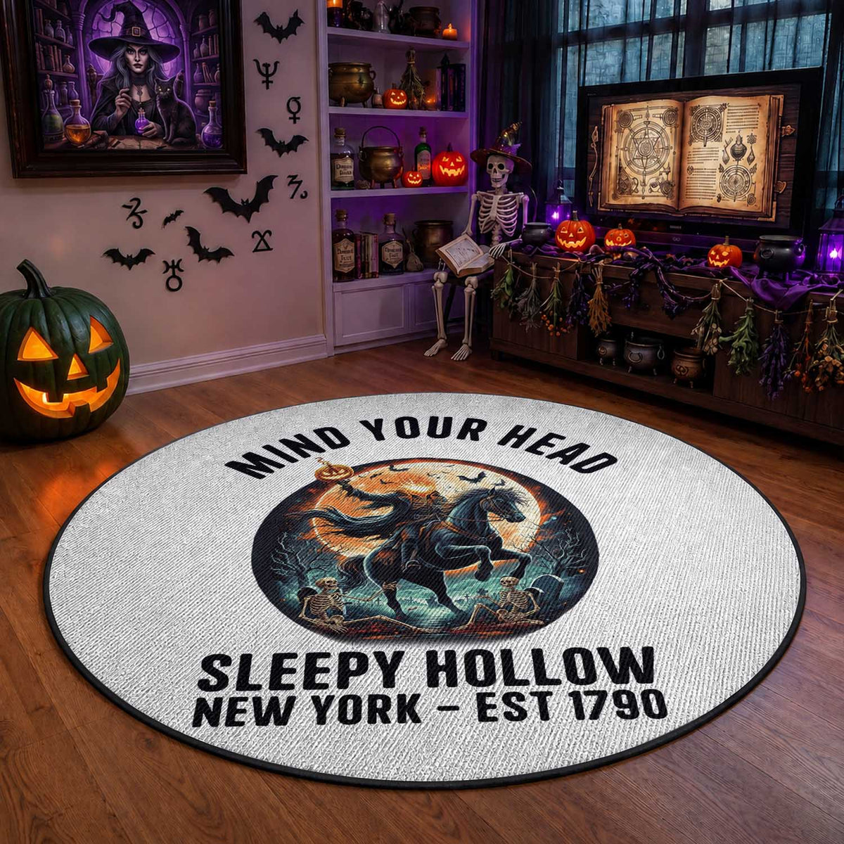 Headless Horseman Round Rug Mind Your Head Haunted Gift