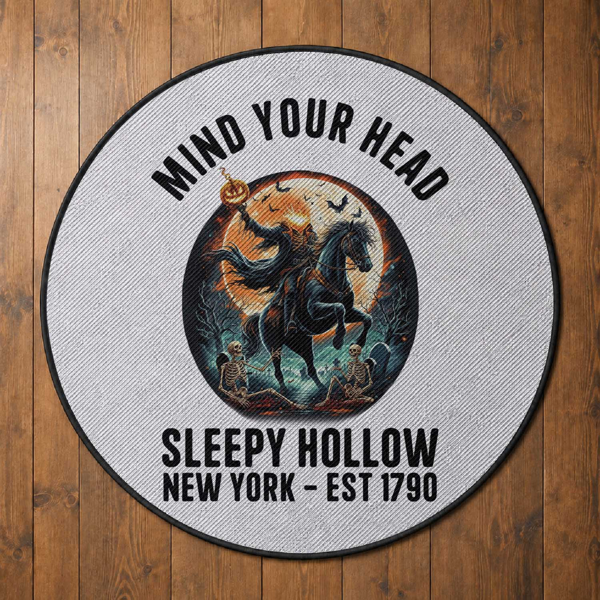 Headless Horseman Round Rug Mind Your Head Haunted Gift