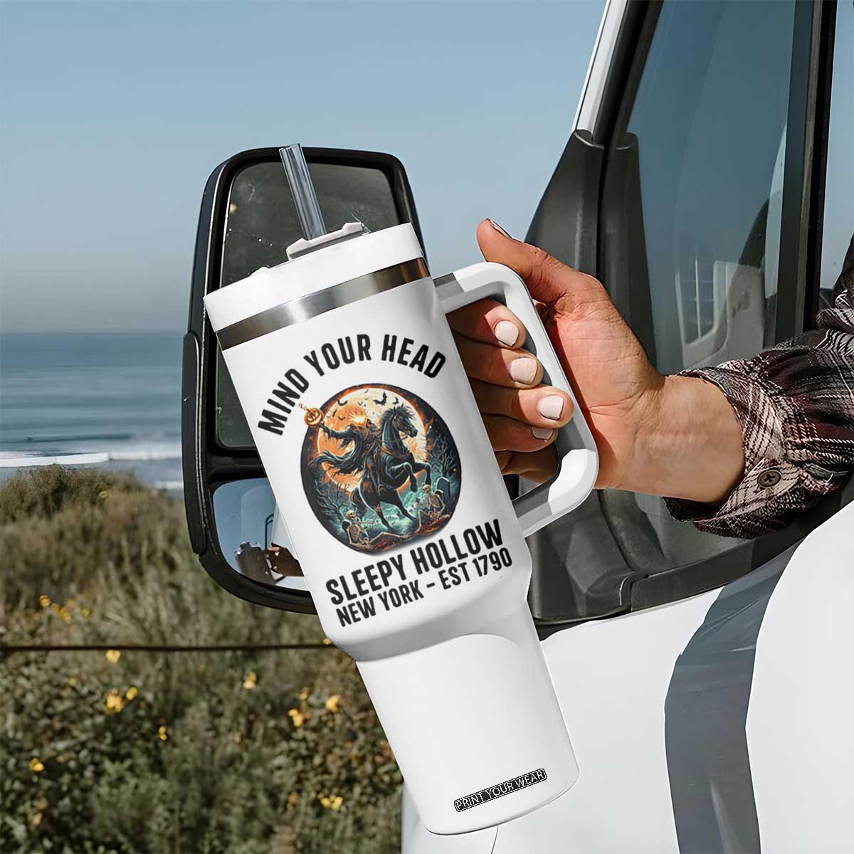 Headless Horseman Tumbler With Handle Mind Your Head Haunted Gift TS12 Print Your Wear