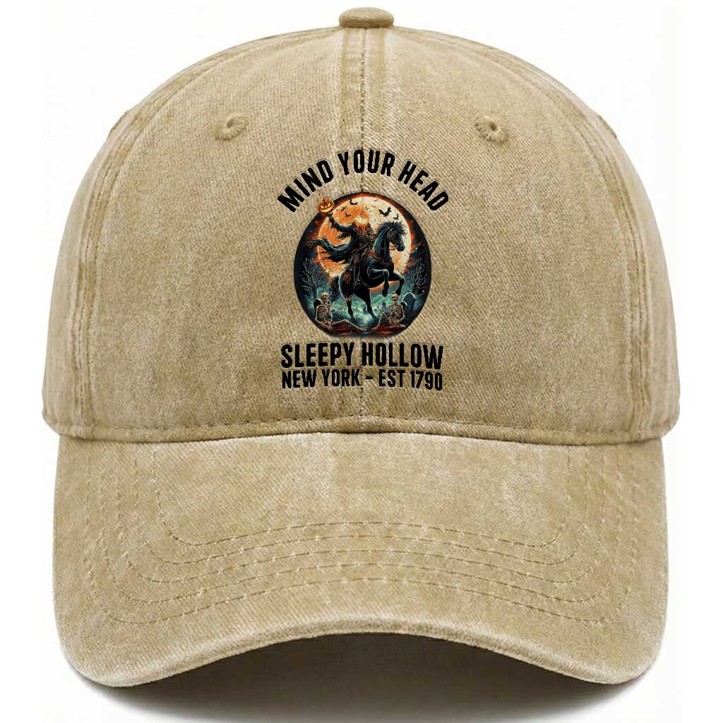 Headless Horseman Washed Cotton Baseball Cap Mind Your Head Haunted Gift TS12 Print Your Wear