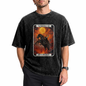 Headless Horseman Washed Cotton T-Shirt Where Is My Head Gothic Tarot Gift