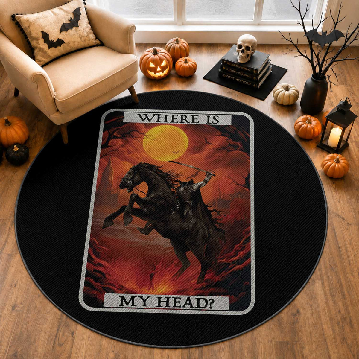 Headless Horseman Round Rug Where Is My Head Gothic Tarot Gift
