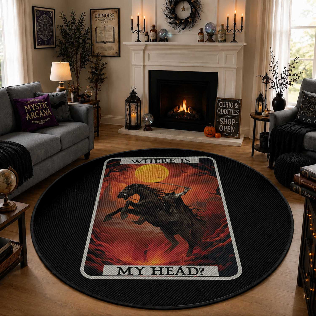 Headless Horseman Round Rug Where Is My Head Gothic Tarot Gift