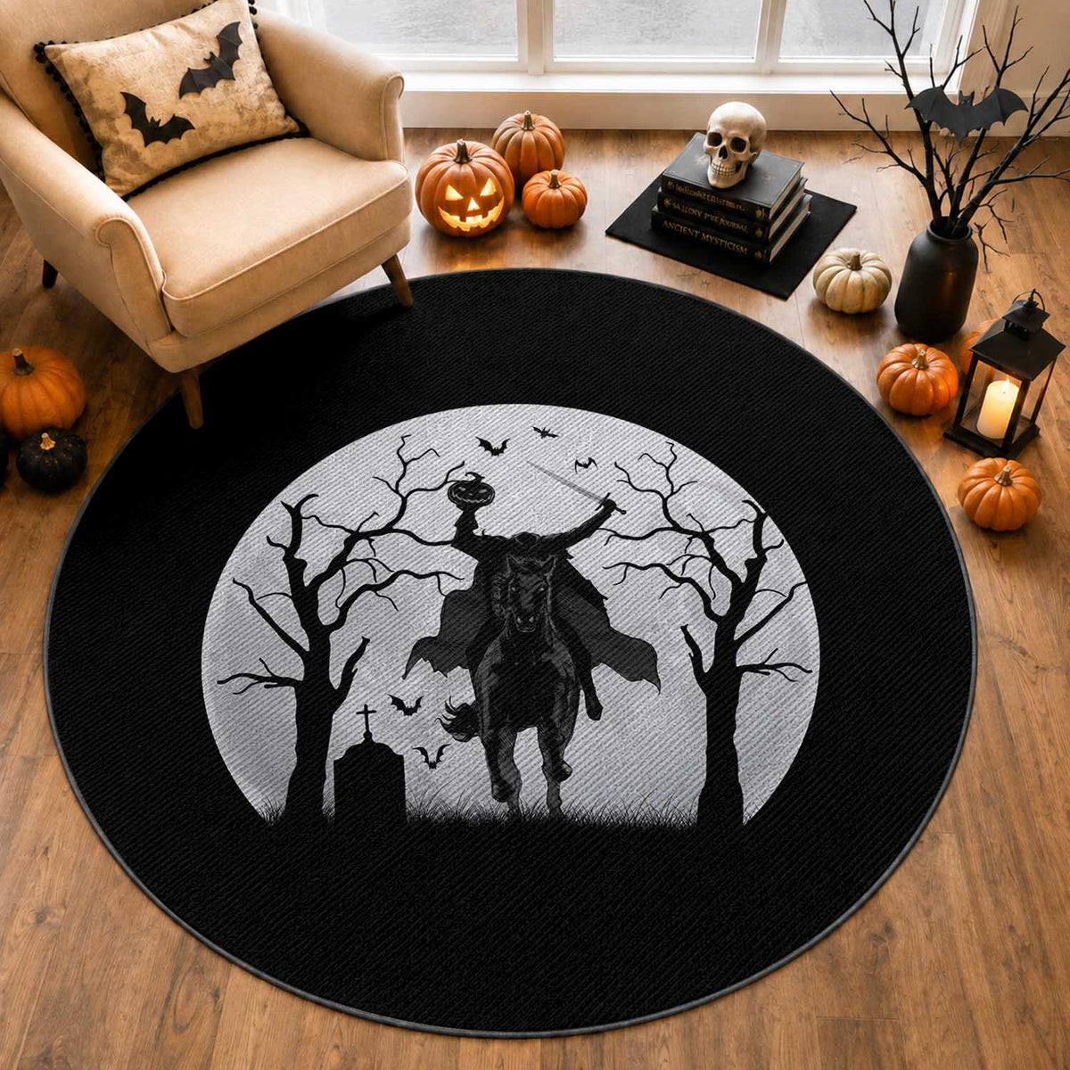 Headless Horseman Round Rug Gothic Horror Halloween Gift
