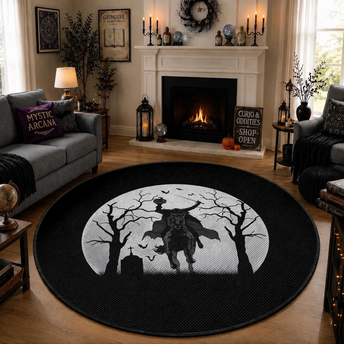 Headless Horseman Round Rug Gothic Horror Halloween Gift
