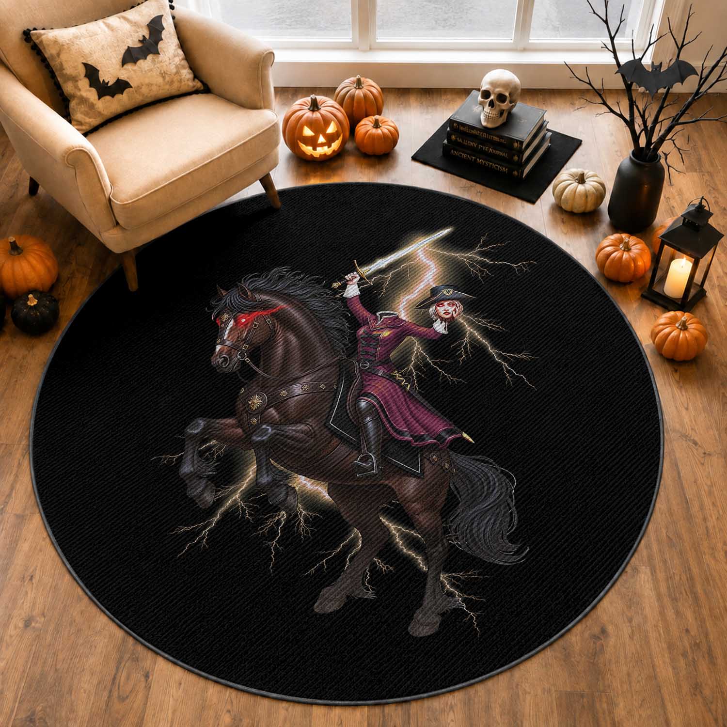 Dullahan Headless Horsewoman Round Rug Gothic Monster Girl Gift