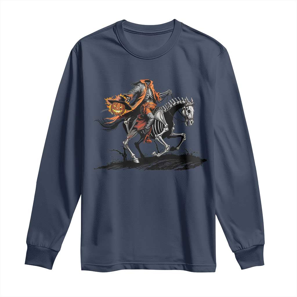 Spooky Skeleton Headless Cowboy Rider Gift Long Sleeve Shirt TS12 Navy Print Your Wear