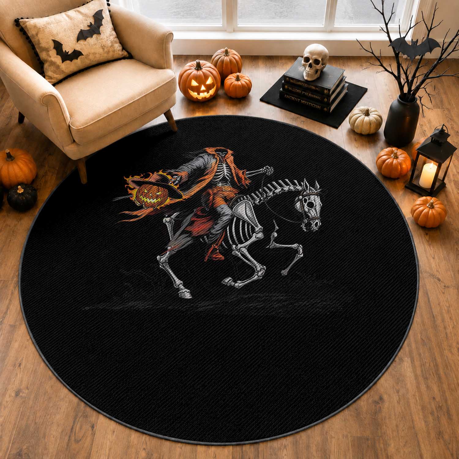 Spooky Skeleton Headless Cowboy Rider Gift Round Rug