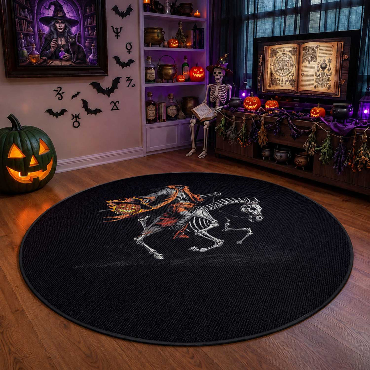 Spooky Skeleton Headless Cowboy Rider Gift Round Rug