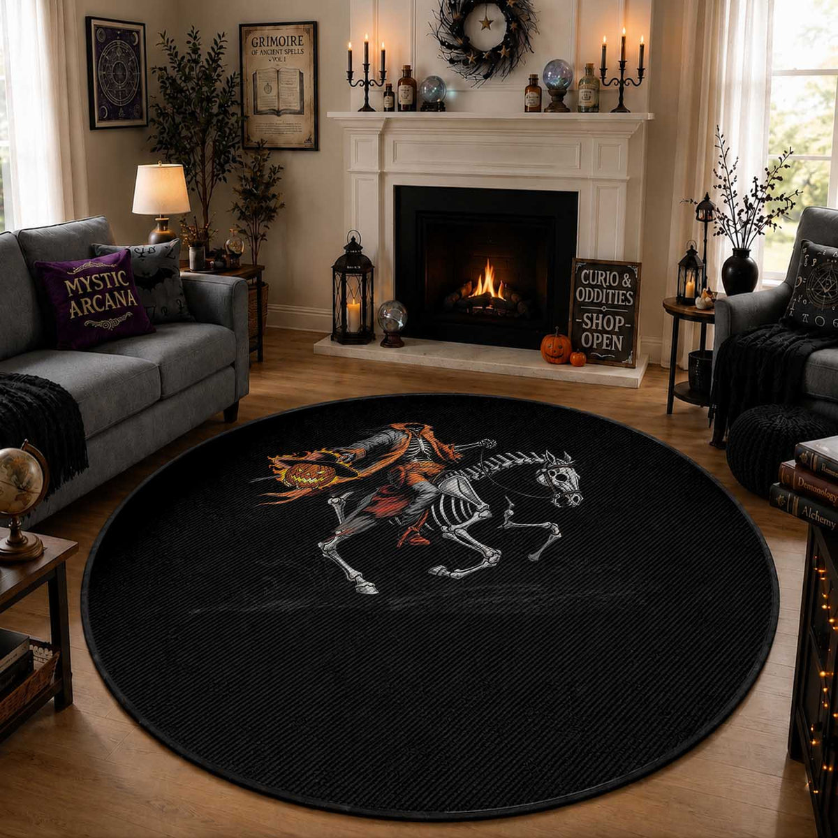 Spooky Skeleton Headless Cowboy Rider Gift Round Rug
