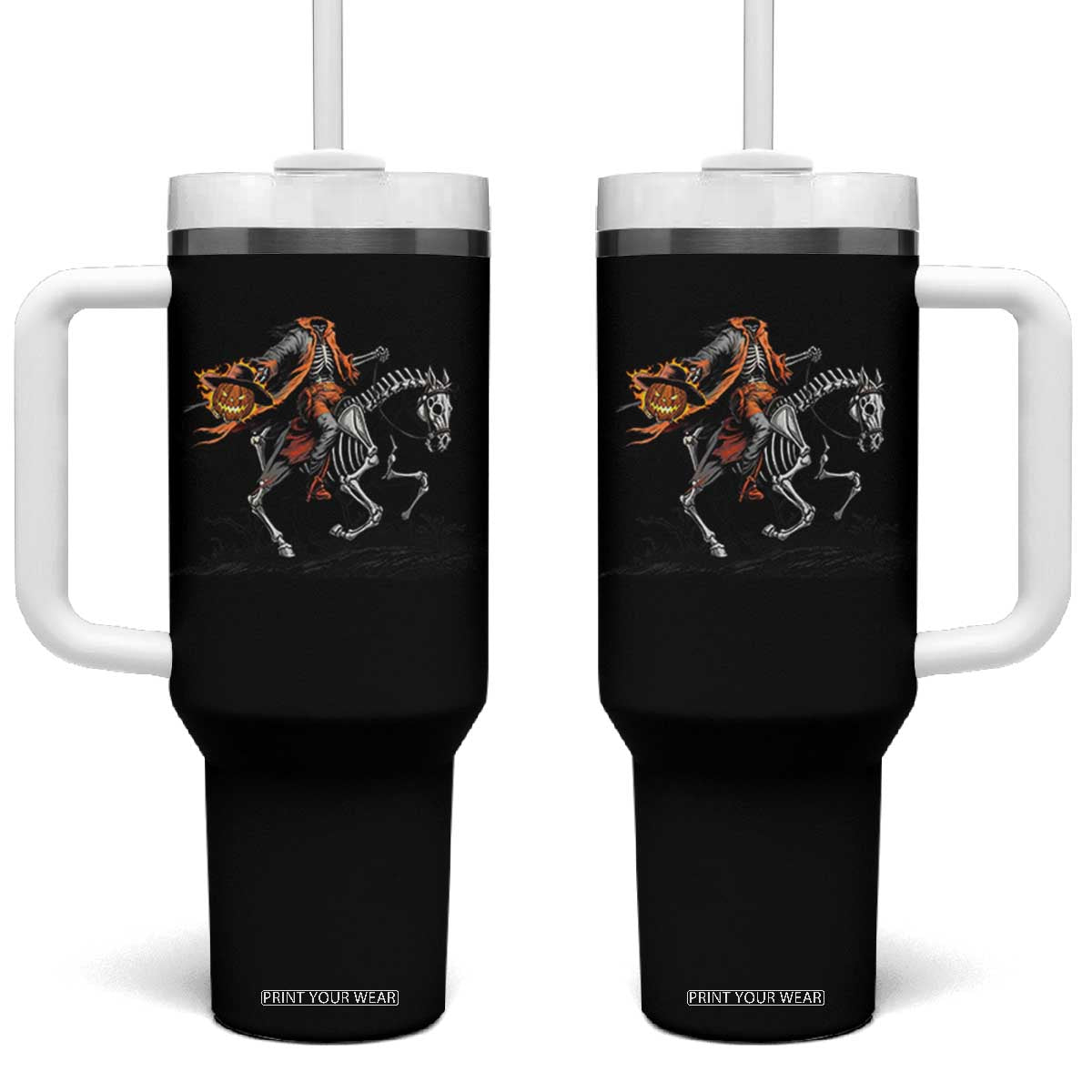 Spooky Skeleton Headless Cowboy Rider Gift Tumbler With Handle TS12 One Size: 40 oz Black Print Your Wear