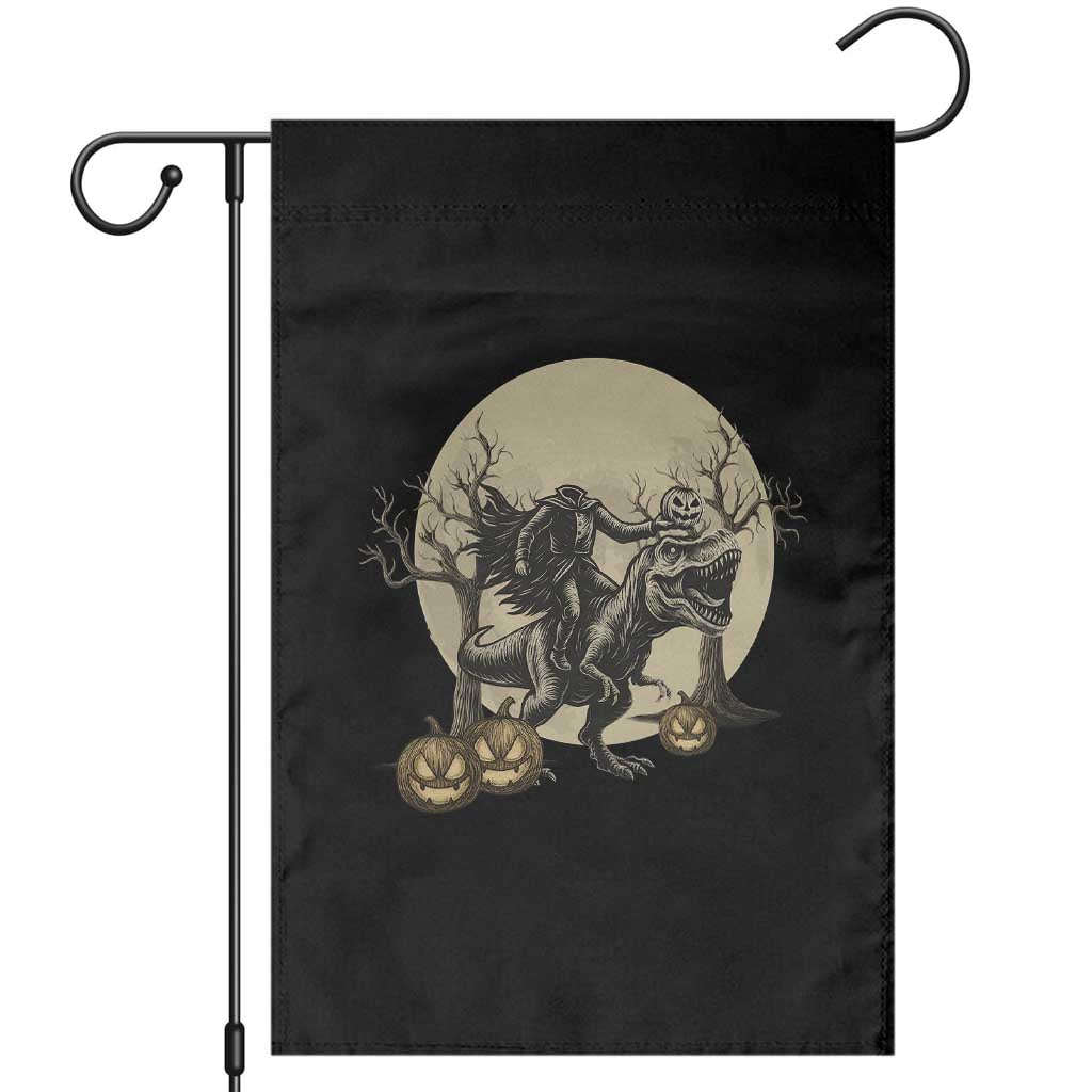 Funny Halloween Gift Garden Flag Headless Horseman Riding A Dino TS12 Black Print Your Wear