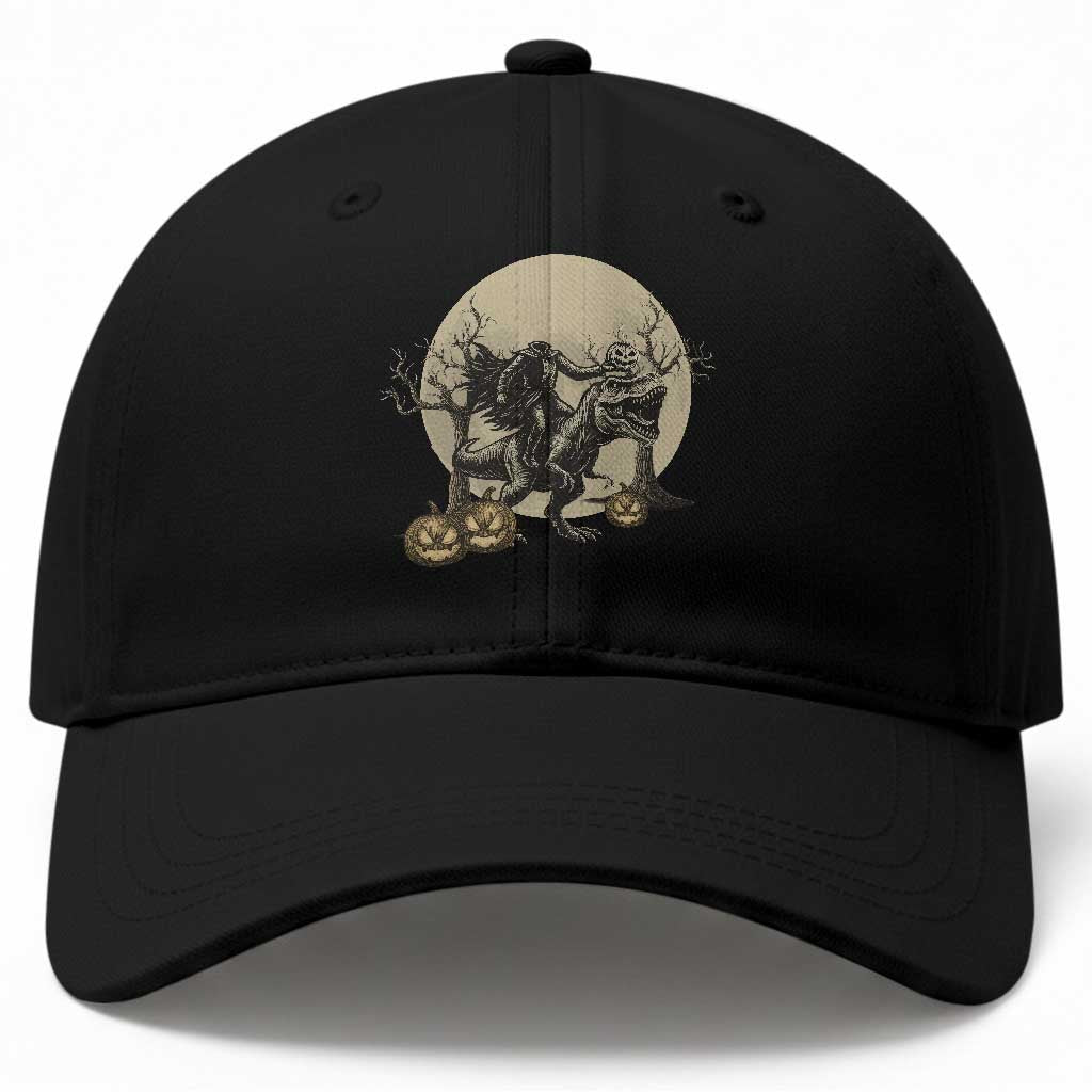 Funny Halloween Gift Baseball Cap Headless Horseman Riding A Dino TS12 Print Your Wear