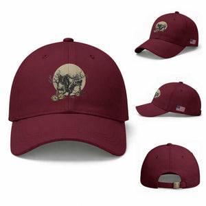 Funny Halloween Gift Baseball Cap Headless Horseman Riding A Dino TS12 Baseball Cap Universal Fit Maroon Print Your Wear