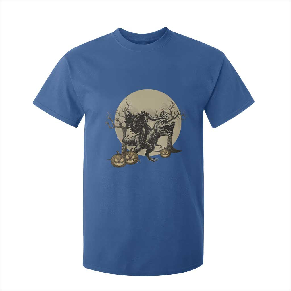 Funny Halloween Gift T Shirt For Kid Headless Horseman Riding A Dino TS12 Royal Blue Print Your Wear