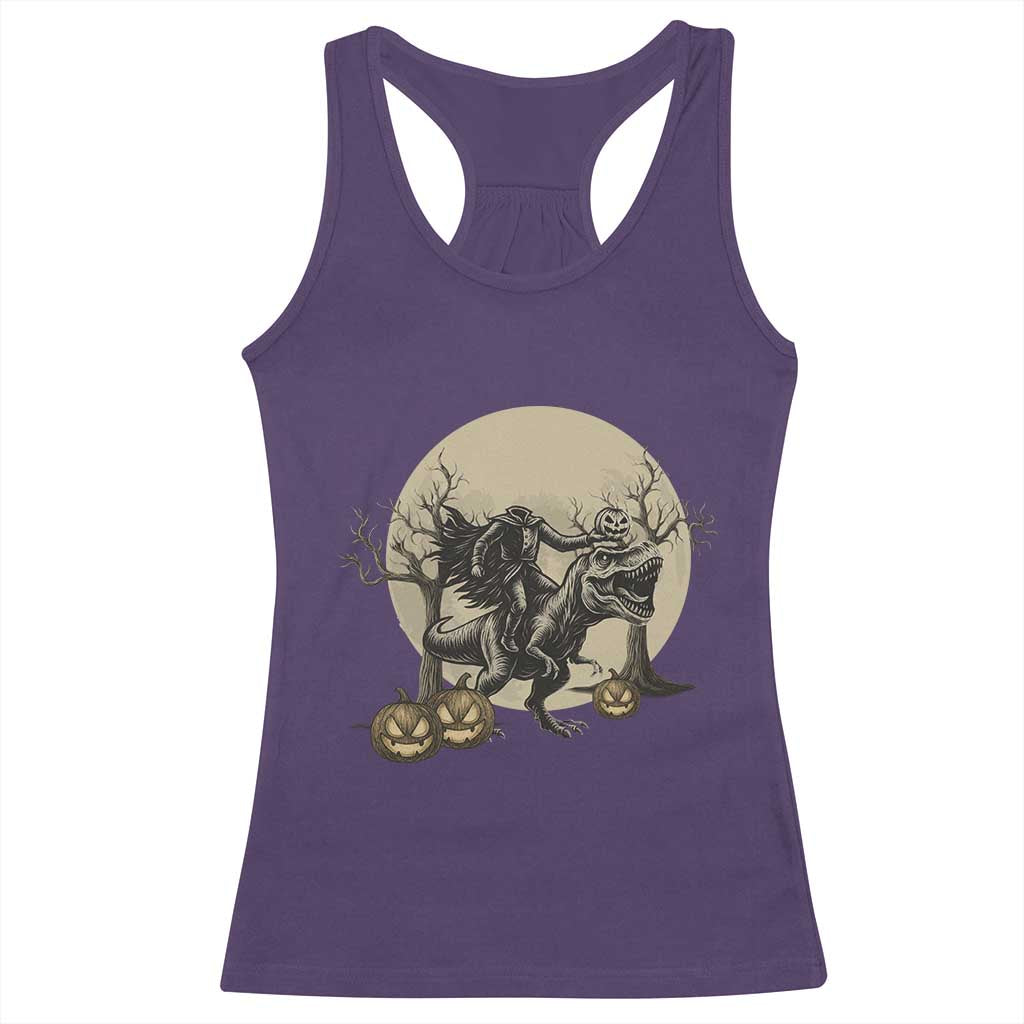 Funny Halloween Gift Racerback Tank Top Headless Horseman Riding A Dino TS12 Purple Print Your Wear