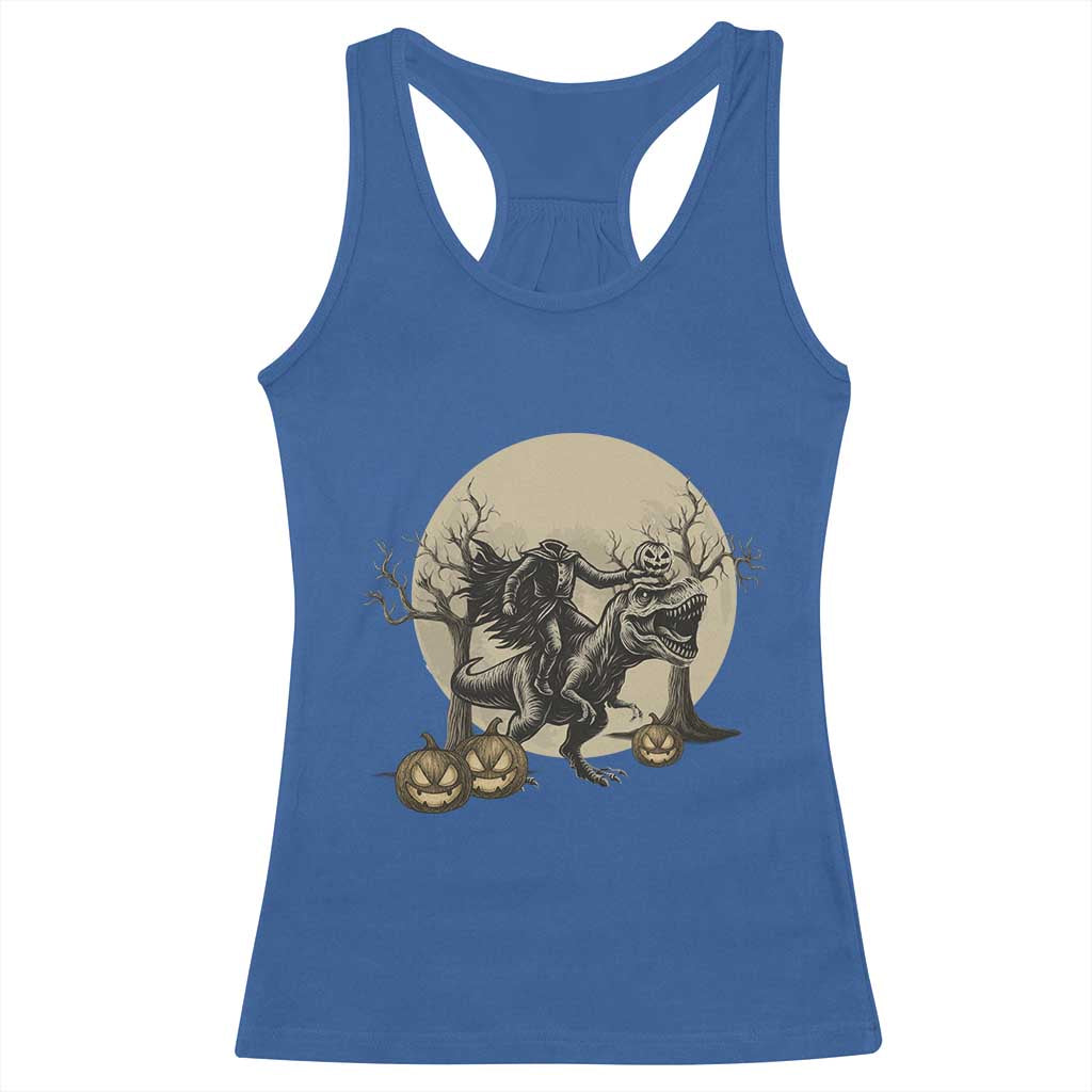 Funny Halloween Gift Racerback Tank Top Headless Horseman Riding A Dino TS12 Royal Blue Print Your Wear