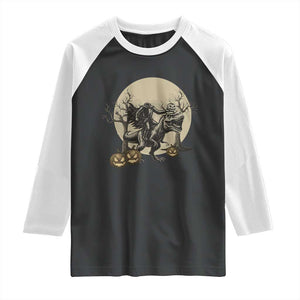 Funny Halloween Gift Raglan Shirt Headless Horseman Riding A Dino TS12 Black White Print Your Wear