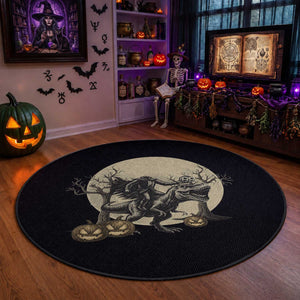 Funny Halloween Gift Round Rug Headless Horseman Riding A Dino